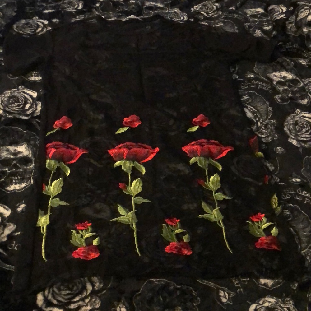 NWOT black rose mesh shirt
